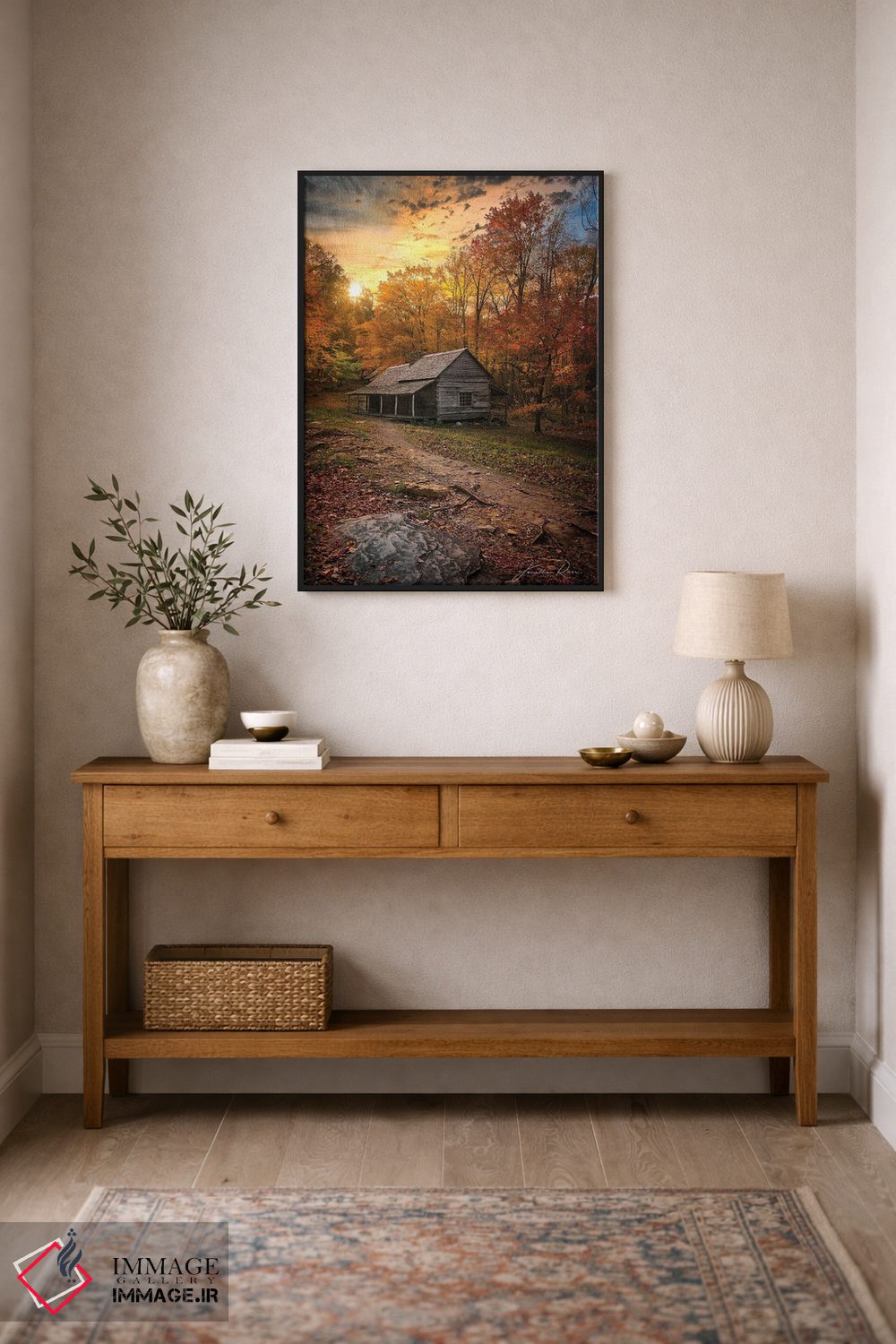 تابلو دکوراتیو غروب نزدیک کلبه چوبی اثر عکاسی جاناتان راس - D2B