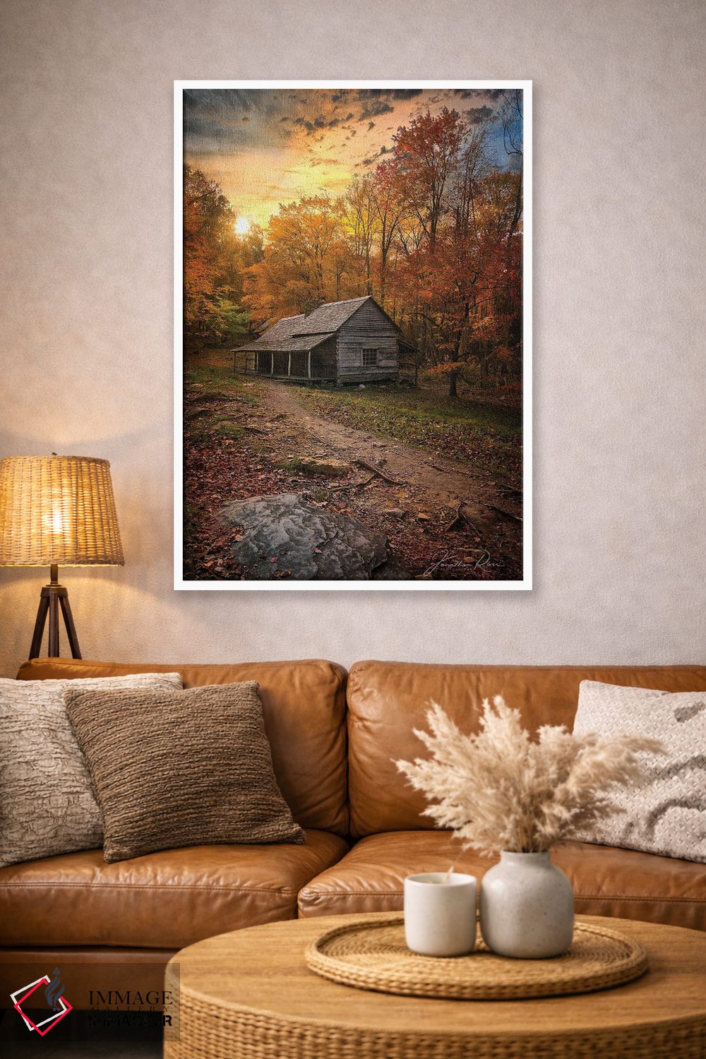 تابلو دکوراتیو غروب نزدیک کلبه چوبی اثر عکاسی جاناتان راس - D3W