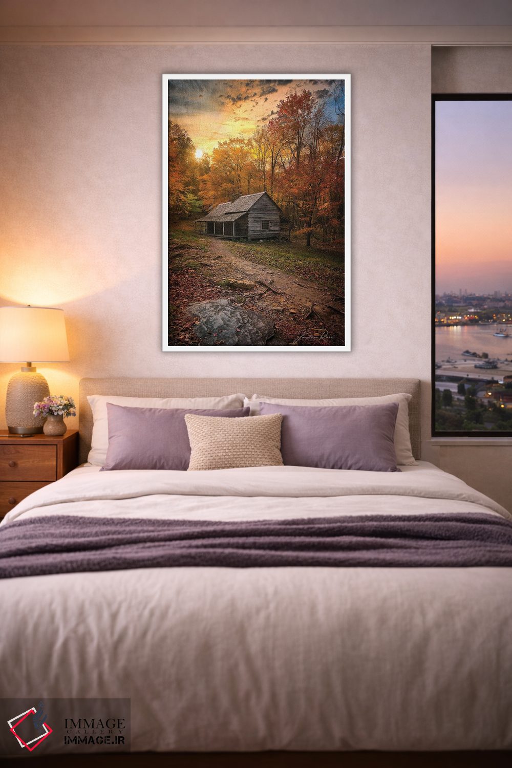 تابلو دکوراتیو غروب نزدیک کلبه چوبی اثر عکاسی جاناتان راس - D4W
