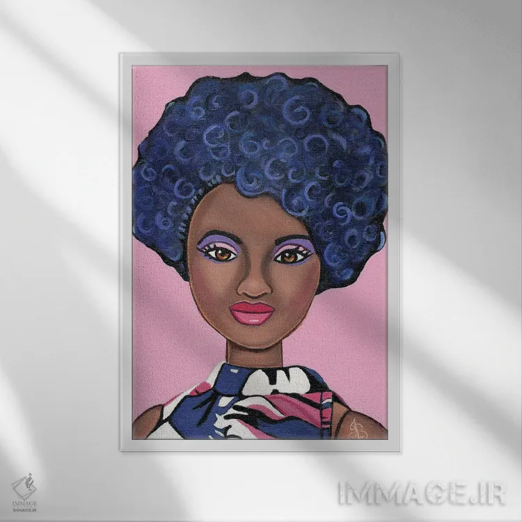 تابلو دکوراتیو زیبایی آفریقایی اثر هنر رترو جولی - نمای قابدار سفید