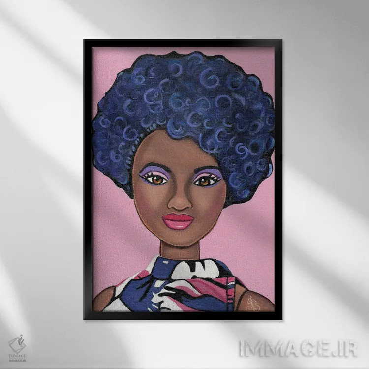 تابلو دکوراتیو زیبایی آفریقایی اثر هنر رترو جولی - نمای قابدار مشکی