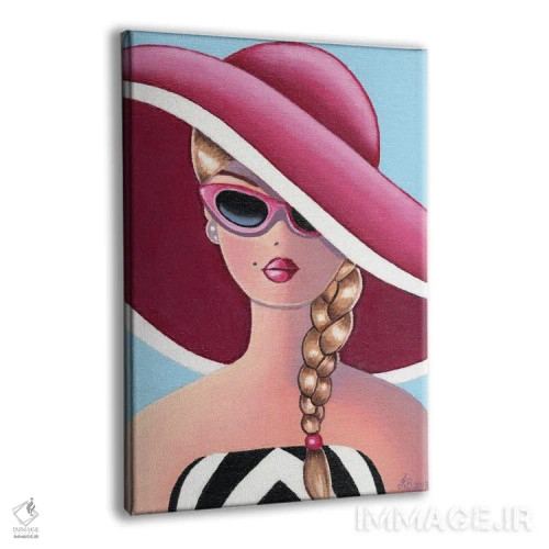 تابلو دکوراتیو کلاه صورتی اثر هنر رترو جولی - نمای پرسپکتیو محصول
