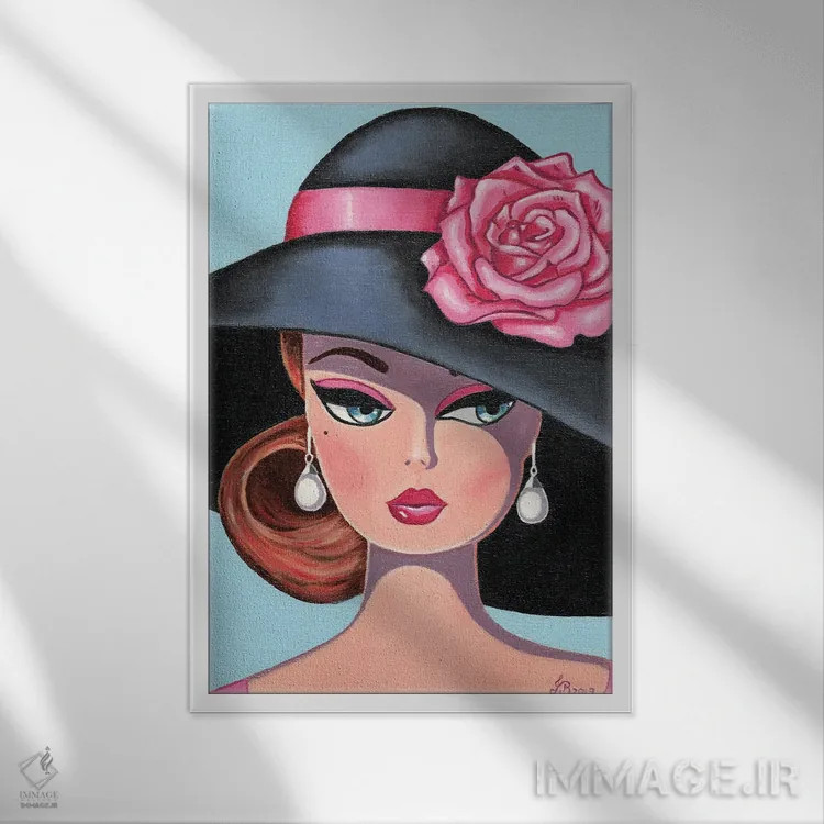 تابلو دکوراتیو رز ابریشمی صورتی اثر هنر رترو جولی - نمای قابدار سفید