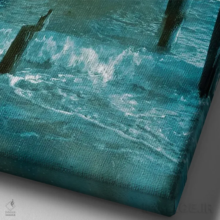 تابلو دکوراتیو اسکله فیروزه ای I اثر خیرو رودریگز - نمای نزدیک بافت بوم