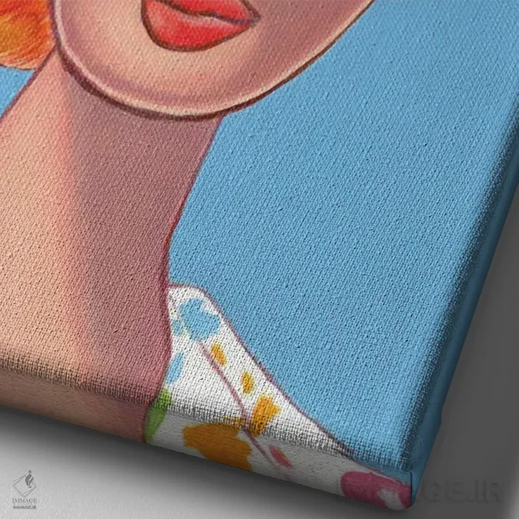 تابلو دکوراتیو موی قرمز اثر هنر رترو جولی - نمای نزدیک بافت بوم