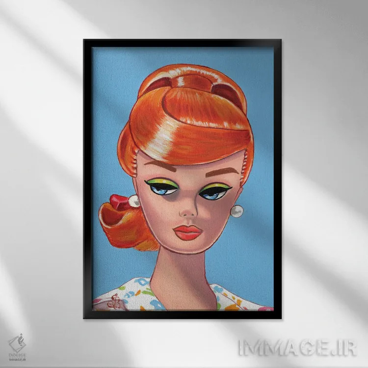 تابلو دکوراتیو موی قرمز اثر هنر رترو جولی - نمای قابدار مشکی