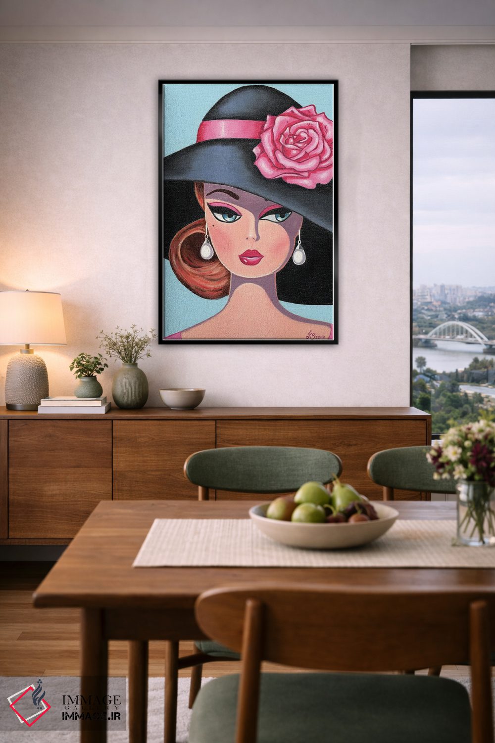 تابلو دکوراتیو رز ابریشمی صورتی اثر هنر رترو جولی - D6B