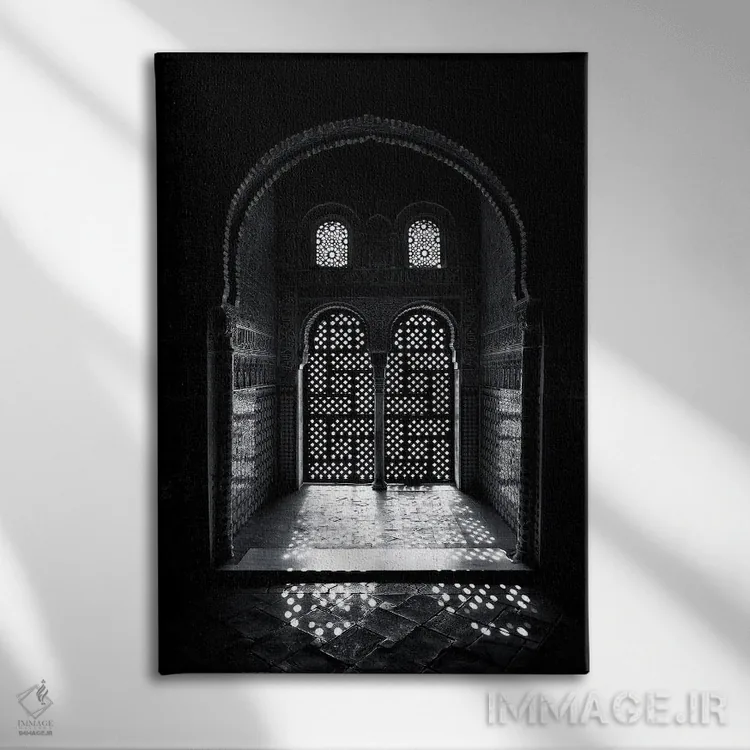 تابلو دکوراتیو Alhambra, Spain,پنجره عربسک الحمرا، اسپانیا اثر جین ریکس - نمای روبهرو روی دیوار