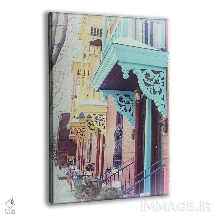 تابلو دکوراتیو Montreal,بالکن های رنگارنگ در زمستان، مونترال اثر جین ریکس - نمای پرسپکتیو محصول