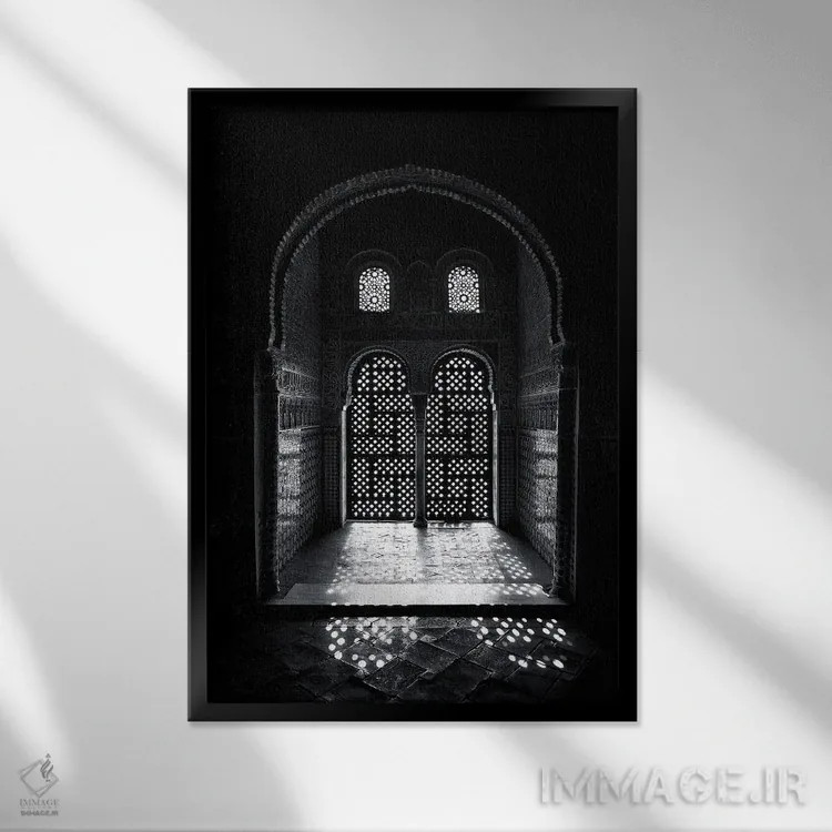 تابلو دکوراتیو Alhambra, Spain,پنجره عربسک الحمرا، اسپانیا اثر جین ریکس - نمای قابدار مشکی