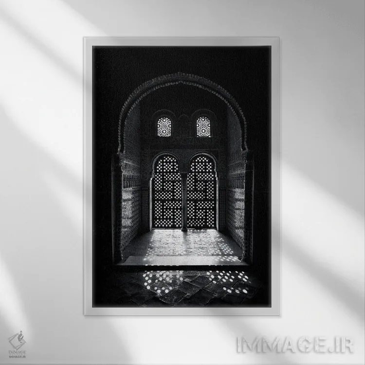 تابلو دکوراتیو Alhambra, Spain,پنجره عربسک الحمرا، اسپانیا اثر جین ریکس - نمای قابدار سفید