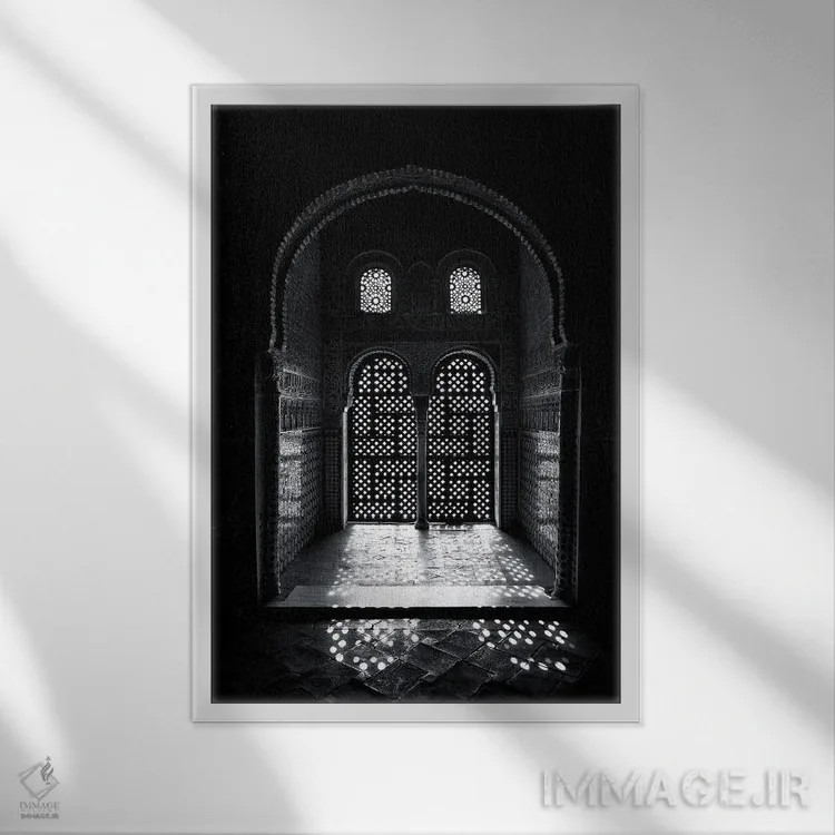 تابلو دکوراتیو Alhambra, Spain,پنجره عربسک الحمرا، اسپانیا اثر جین ریکس - نمای قابدار سفید
