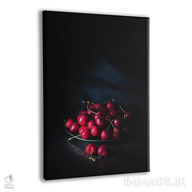 تابلو دکوراتیو گیلاس های شیرین روی بشقاب قلعی اثر جین ریکس - نمای پرسپکتیو محصول