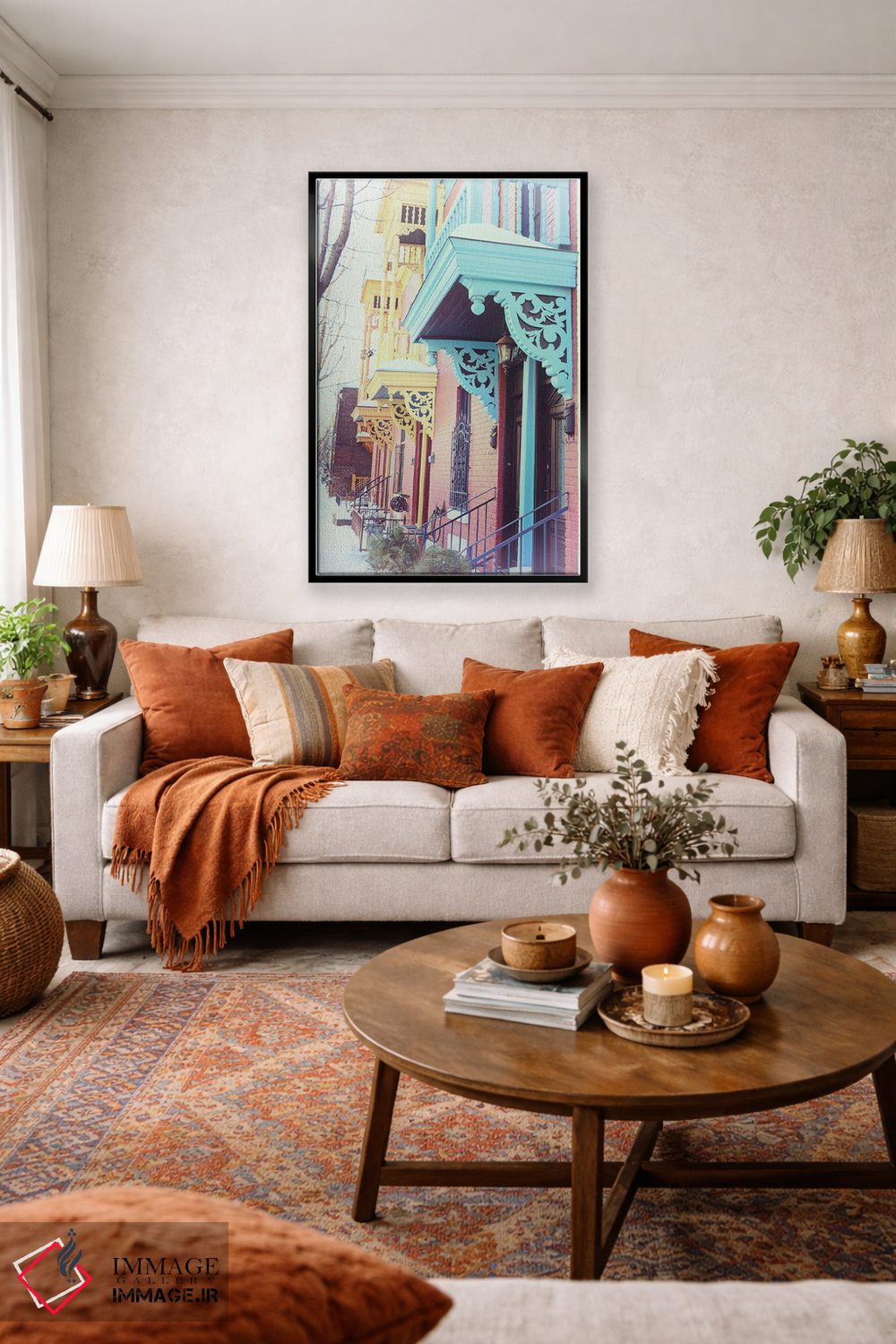 تابلو دکوراتیو Montreal,بالکن های رنگارنگ در زمستان، مونترال اثر جین ریکس - D5B