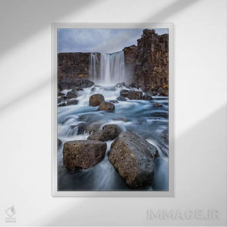 تابلو دکوراتیو Thingvellir National Park, Iceland,آبشار اوکسارافوس، پارک ملی… اثر جین ریکس - نمای قابدار سفید