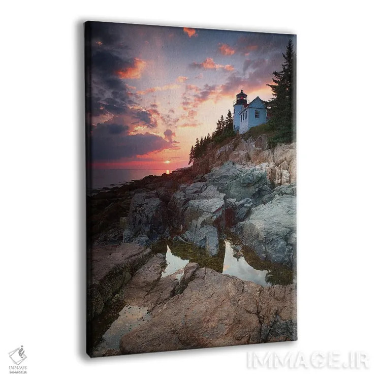 تابلو دکوراتیو Mount Desert Island, Maine, USA,غروب در فانوس دریایی بندر بس… اثر جین ریکس - نمای پرسپکتیو محصول