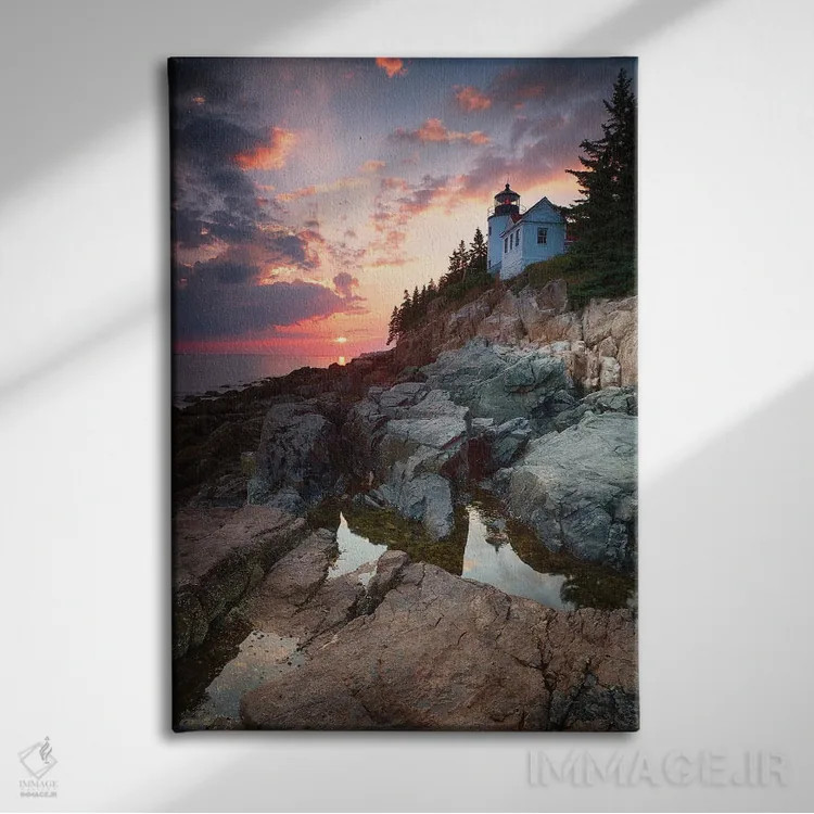 تابلو دکوراتیو Mount Desert Island, Maine, USA,غروب در فانوس دریایی بندر بس… اثر جین ریکس - نمای روبهرو روی دیوار