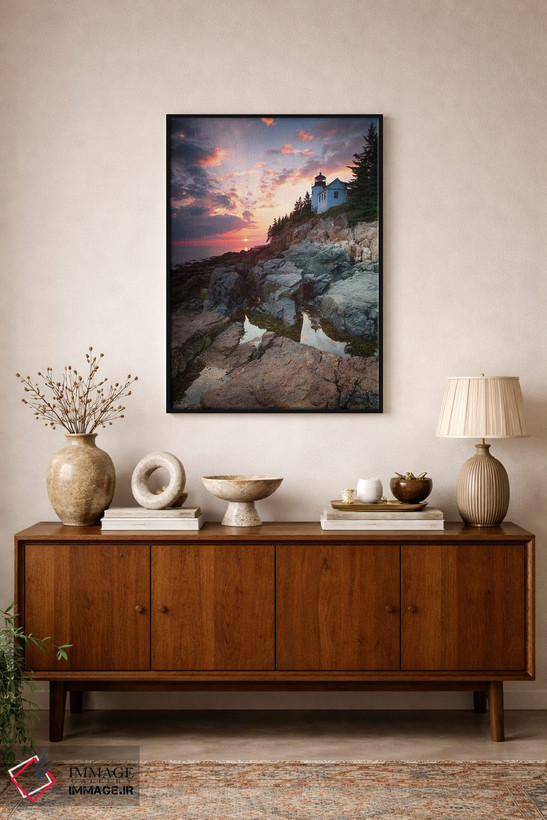 تابلو دکوراتیو Mount Desert Island, Maine, USA,غروب در فانوس دریایی بندر بس… اثر جین ریکس - D1B