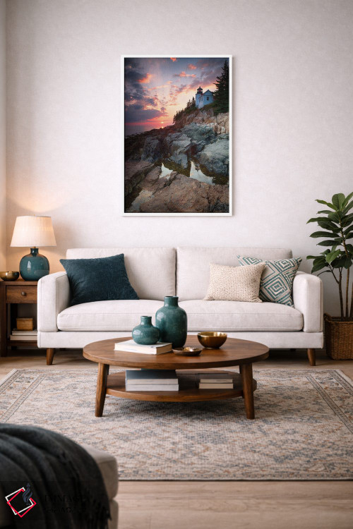 تابلو دکوراتیو Mount Desert Island, Maine, USA,غروب در فانوس دریایی بندر بس… اثر جین ریکس - D3W