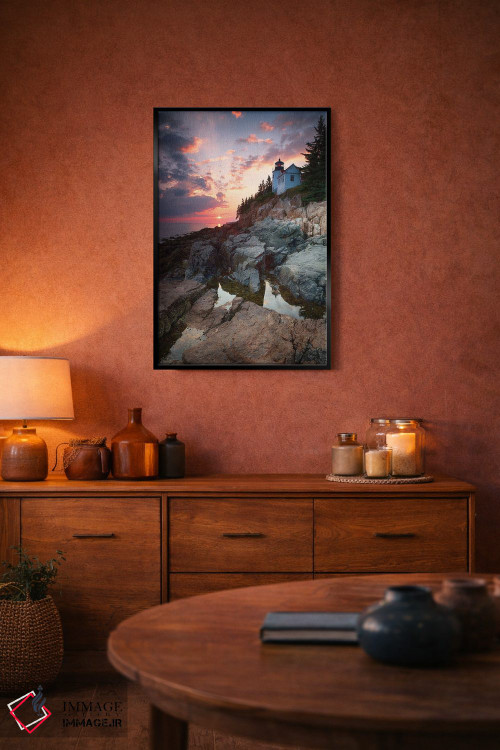 تابلو دکوراتیو Mount Desert Island, Maine, USA,غروب در فانوس دریایی بندر بس… اثر جین ریکس - D5B