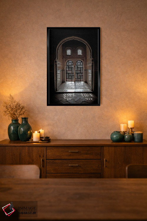 تابلو دکوراتیو Alhambra, Spain,پنجره عربسک در نور خورشید، الحمرا، اسپانیا اثر جین ریکس - D2B