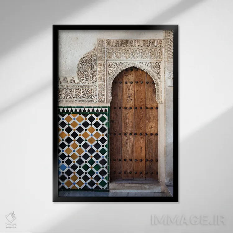 تابلو دکوراتیو Spain,جزئیات درب الحمرا، اسپانیا اثر جین ریکس - نمای قابدار مشکی