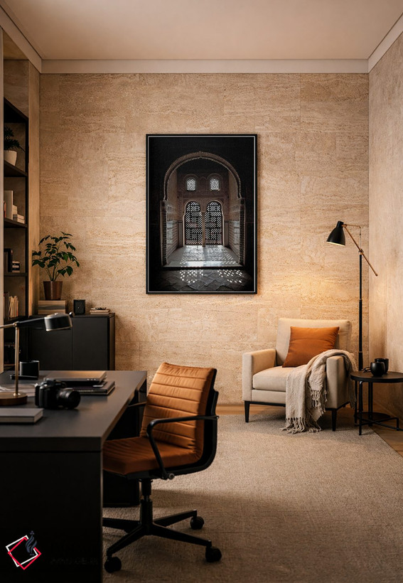 تابلو دکوراتیو Alhambra, Spain,پنجره عربسک در نور خورشید، الحمرا، اسپانیا اثر جین ریکس - D6B