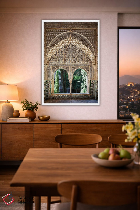تابلو دکوراتیو Alhambra, Spain,پنجره با طراحی موریس الحمرا، اسپانیا اثر جین ریکس - D1W