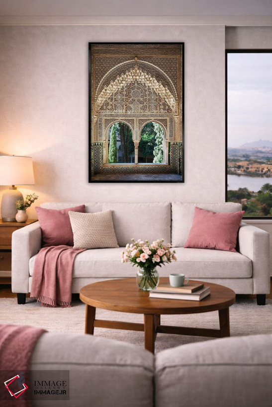 تابلو دکوراتیو Alhambra, Spain,پنجره با طراحی موریس الحمرا، اسپانیا اثر جین ریکس - D4B