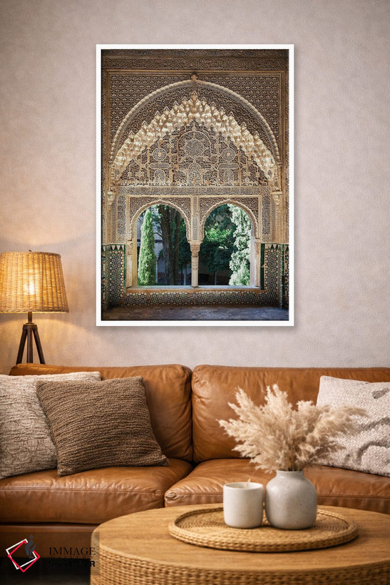 تابلو دکوراتیو Alhambra, Spain,پنجره با طراحی موریس الحمرا، اسپانیا اثر جین ریکس - D3W