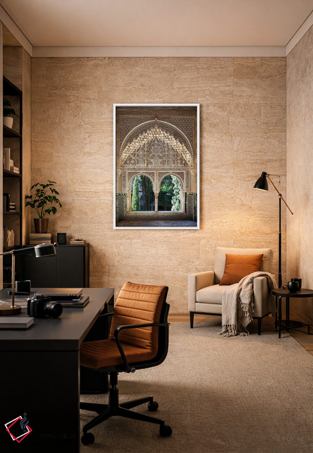 تابلو دکوراتیو Alhambra, Spain,پنجره با طراحی موریس الحمرا، اسپانیا اثر جین ریکس - D6W