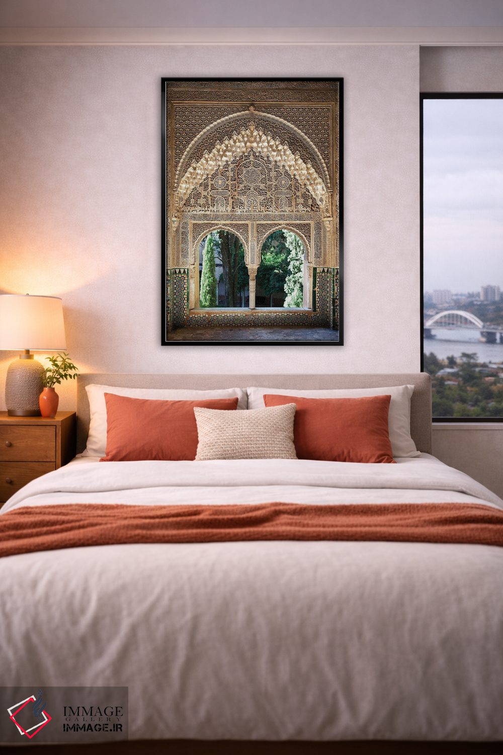 تابلو دکوراتیو Alhambra, Spain,پنجره با طراحی موریس الحمرا، اسپانیا اثر جین ریکس - D5B