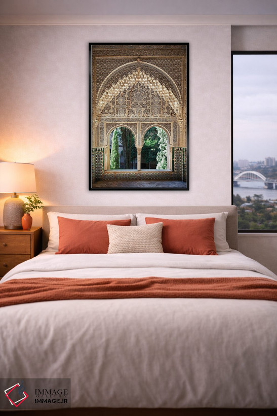 تابلو دکوراتیو Alhambra, Spain,پنجره با طراحی موریس الحمرا، اسپانیا اثر جین ریکس - D5B