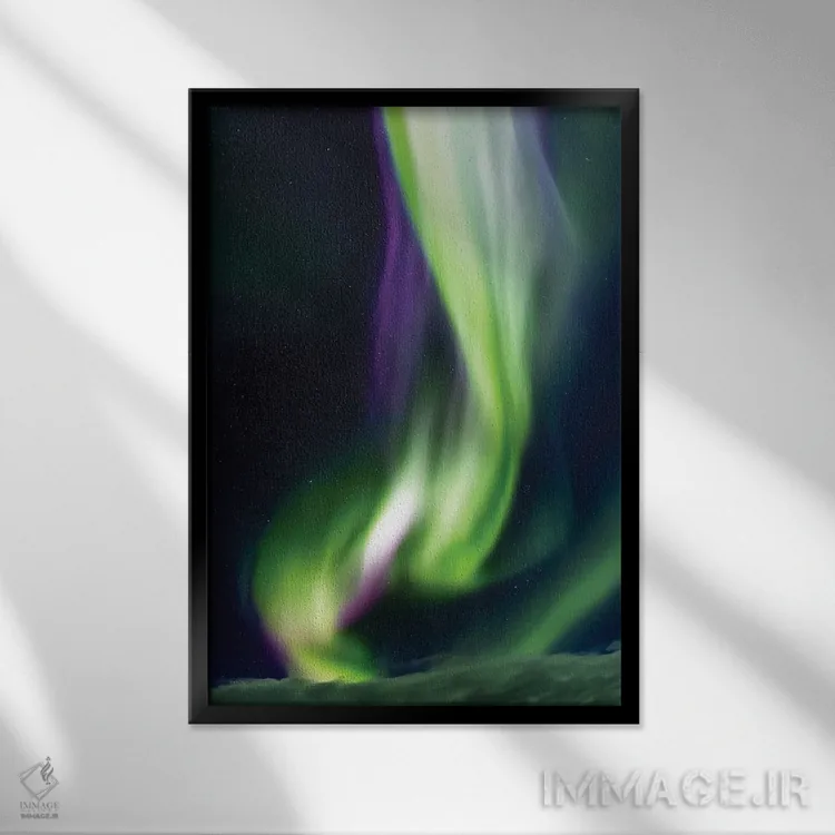 تابلو دکوراتیو هاله شفق قطبی در ایسلند اثر جین ریکس - نمای قابدار مشکی