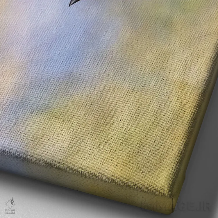 تابلو دکوراتیو پرنده نر بافنده سرسیاه آویزان از لانه اش اثر جین ریکس - نمای نزدیک بافت بوم