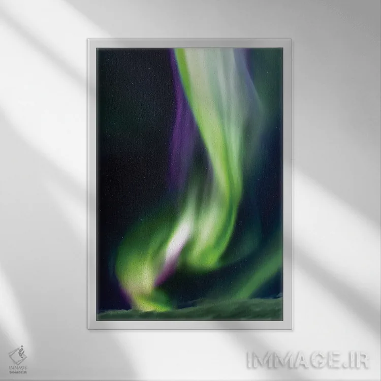 تابلو دکوراتیو هاله شفق قطبی در ایسلند اثر جین ریکس - نمای قابدار سفید