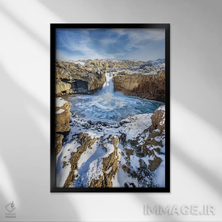 تابلو دکوراتیو Iceland,آبشار آلدیایارفوس، ایسلند اثر جین ریکس - نمای قابدار مشکی