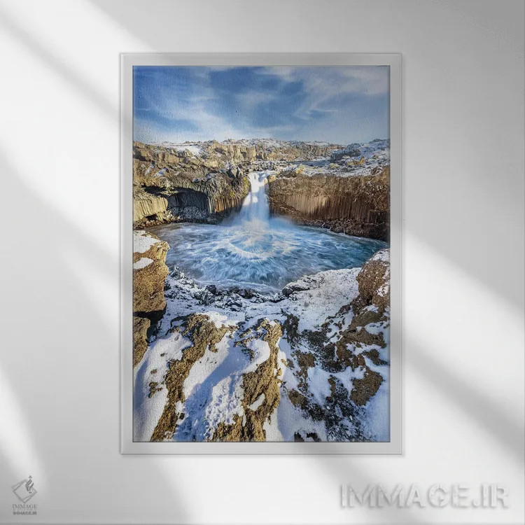تابلو دکوراتیو Iceland,آبشار آلدیایارفوس، ایسلند اثر جین ریکس - نمای قابدار سفید