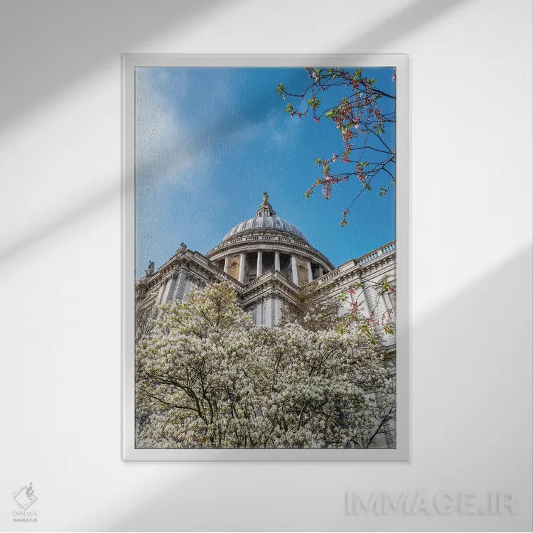 تابلو دکوراتیو London,کلیسای جامع سنت پل و شکوفه های گیلاس، لندن اثر جین ریکس - نمای قابدار سفید