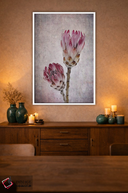 تابلو دکوراتیو گل های پروتئا به رنگ صورتی اثر جین ریکس - D1W