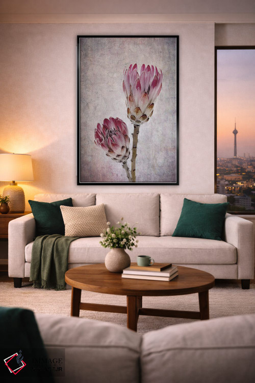 تابلو دکوراتیو گل های پروتئا به رنگ صورتی اثر جین ریکس - D2B