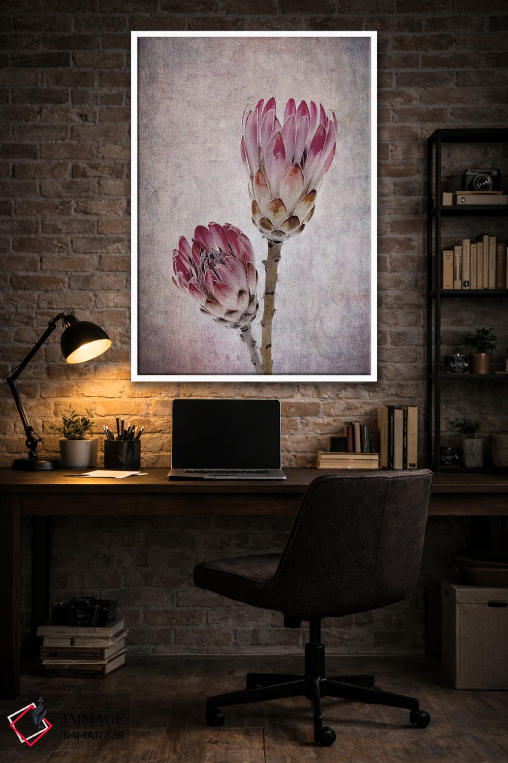 تابلو دکوراتیو گل های پروتئا به رنگ صورتی اثر جین ریکس - D3W
