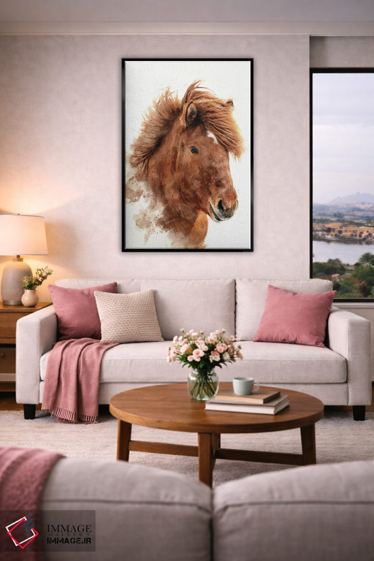 تابلو دکوراتیو آبرنگ اسب بلوطی ایسلندی اثر جین ریکس - D4B