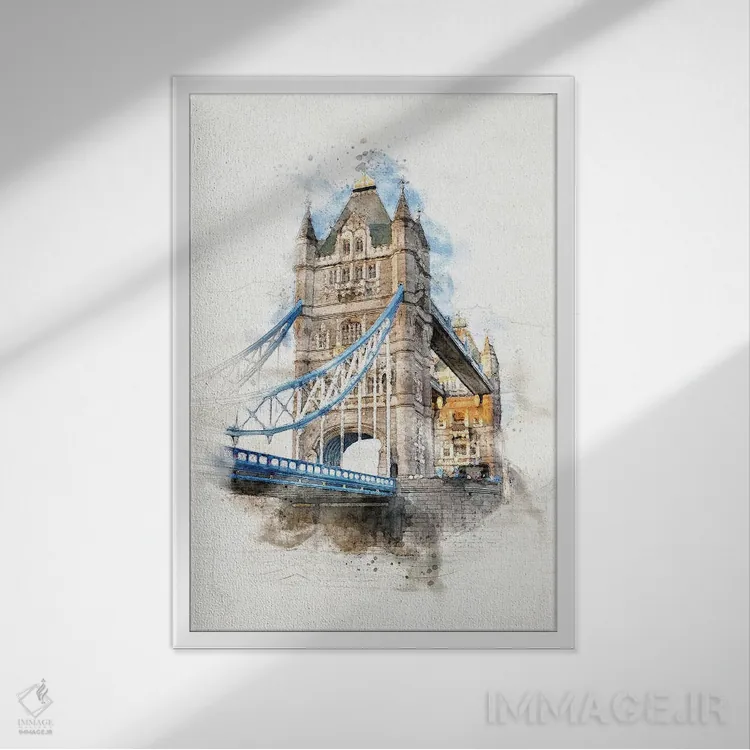 تابلو دکوراتیو London, Watercolour,آبرنگ پل تاور بریج لندن اثر جین ریکس - نمای قابدار سفید