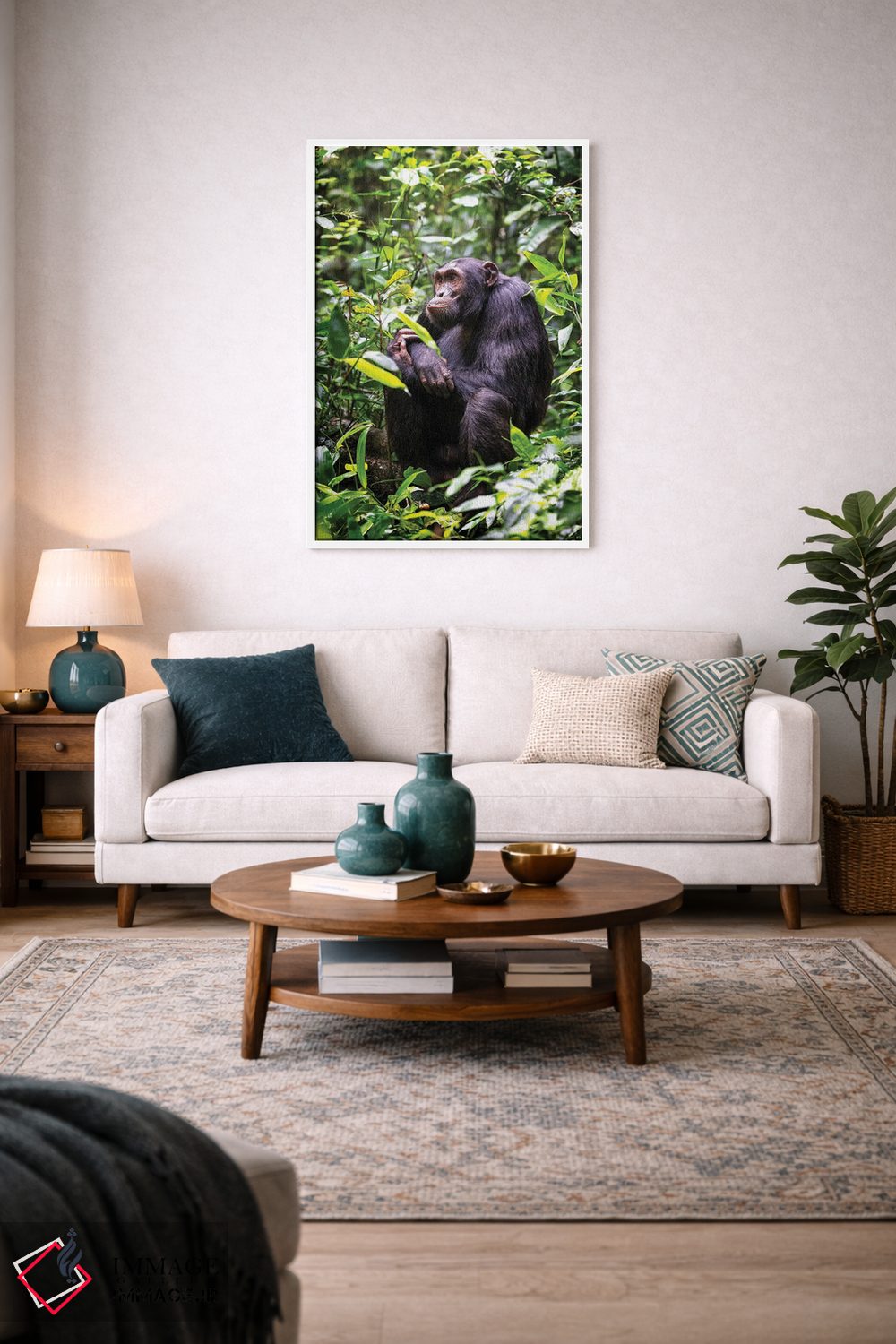 تابلو دکوراتیو Kibale, Uganda,شامپانزه نشسته، کیباله، اوگاندا اثر جین ریکس - D3W