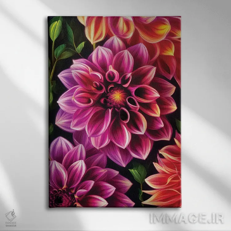 تابلو دکوراتیو کوکب ها به رنگ صورتی و نارنجی اثر جین ریکس - نمای روبهرو روی دیوار