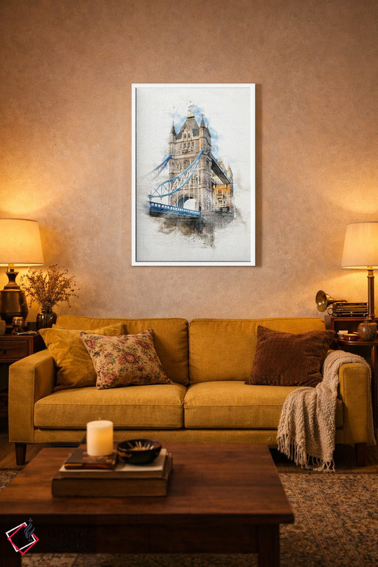 تابلو دکوراتیو London, Watercolour,آبرنگ پل تاور بریج لندن اثر جین ریکس - D1W