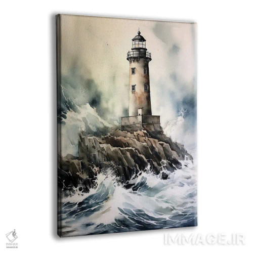 تابلو دکوراتیو فانوس دریایی در دریای طوفانی اثر جین ریکس - نمای پرسپکتیو محصول