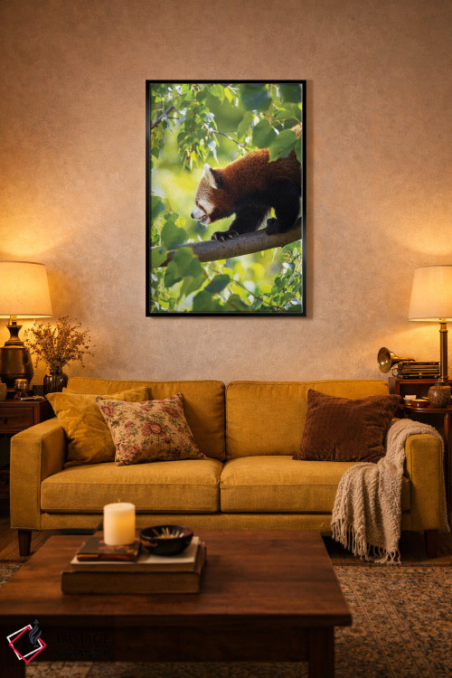 تابلو دکوراتیو پاندای قرمز در حال راه رفتن بر شاخه درخت اثر جین ریکس - D4B