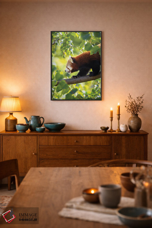 تابلو دکوراتیو پاندای قرمز در حال راه رفتن بر شاخه درخت اثر جین ریکس - D6B